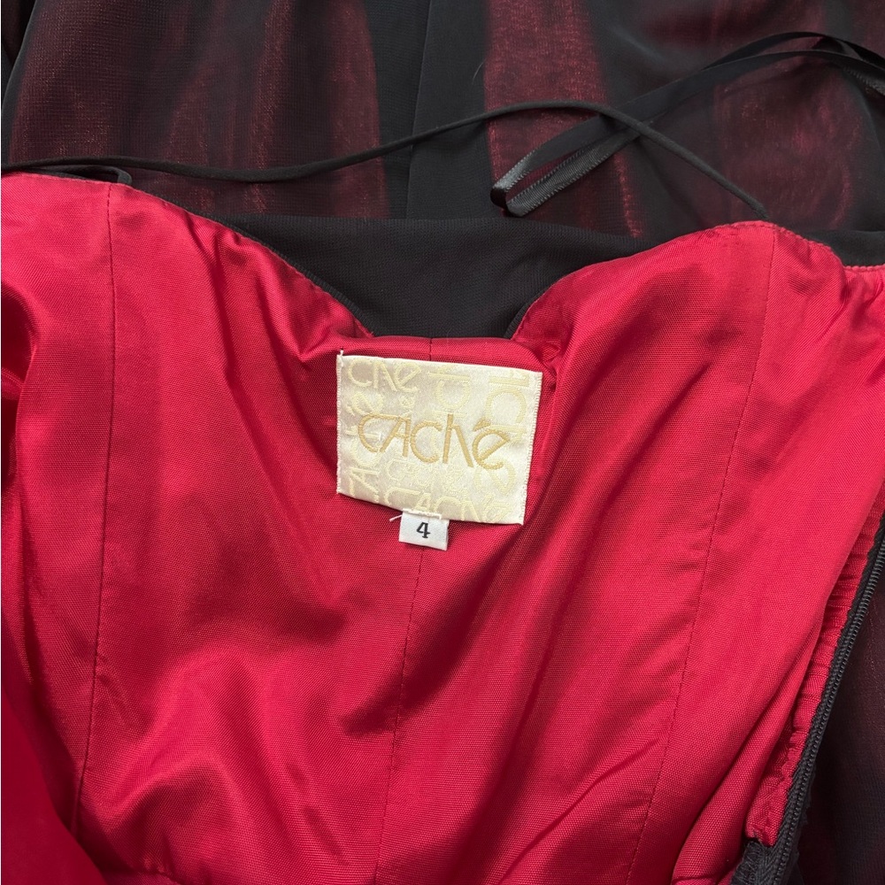 Vintage Cache Red & Black Sheer Overlay Slip Dress XS 90s Minimal Satin Maxi✨❤️ - Picture 5 of 8